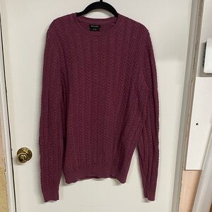 Massimo Dutti Men's Purple Cable Knit Crewneck Sweater